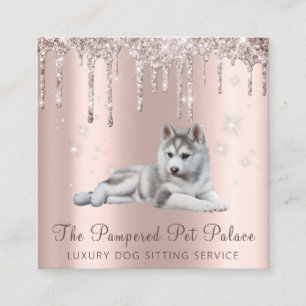 Cartão De Visita Quadrado Coleta de Script de Drives de Glitter de Rosa Dour