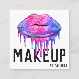 Cartão De Visita Quadrado Colisão de Lábios com Glitter de Sereia Glam Spark
