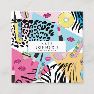 Cartão De Visita Quadrado Colorida Retro 1990s 90 Código QR Mídia Social