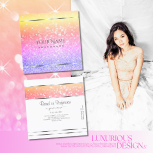 Cartão De Visita Quadrado Colorido Pastel Rainbow Glitter Adorável