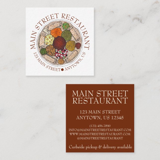 Cartão De Visita Quadrado Comida Etíope Que cozinha restaurante Injera (Frente/Verso)