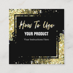 Cartão De Visita Quadrado Como usar a placa de instrução Dourada Glitter B