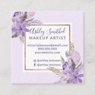 Cartão De Visita Quadrado Composição cor-de-rosa do ouro da aguarela floral