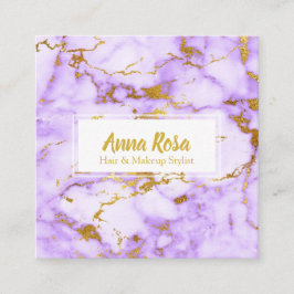 Cartão De Visita Quadrado Composição de mármore roxa Dourado feminino chique