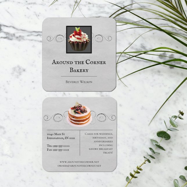 Cartão De Visita Quadrado Compro Bakery | CINZA (Criador carregado)
