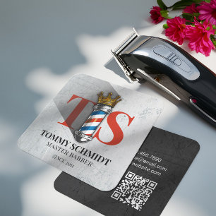 Cartão De Visita Quadrado Compro Barber Hair Código QR da Coroa Real Barber 