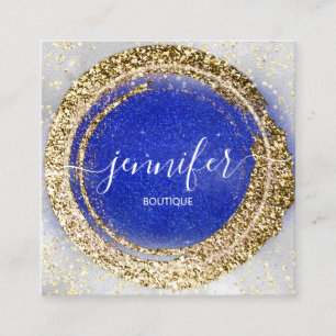 Cartão De Visita Quadrado Compro Boutique Glitter Azul Azul Dourado Effec