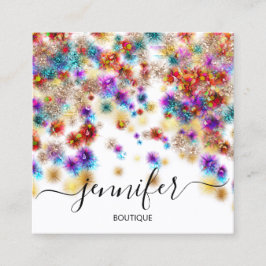 Cartão De Visita Quadrado Compro Boutique Profissional Glitter Confetti Spar
