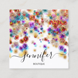 Cartão De Visita Quadrado Compro Boutique Profissional Glitter Confetti Spar