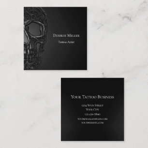 Cartão De Visita Quadrado Compro de Tatuagem Metálica de Cinzas Legal Metáli