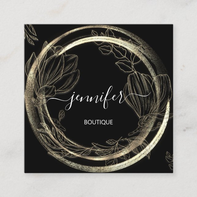 Cartão De Visita Quadrado Compro profissional SPA Quadro Floral Preto (Frente)