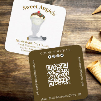 Cartão De Visita Quadrado Conecte-se Comigo | Código QR Sorvete simples da p