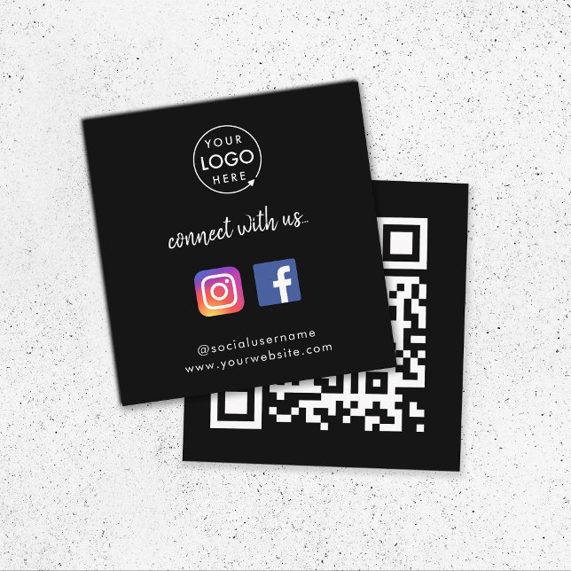 Cartão De Visita Quadrado Conecte-se conosco | Código QR das mídias sociais  (Connect with us QR code business cards to promote your social media - Instagram, Facebook & more!)