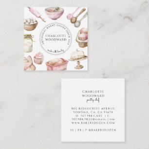 Cartão De Visita Quadrado Confeitaria Pastry Chef Aquarela Utensílios Produt