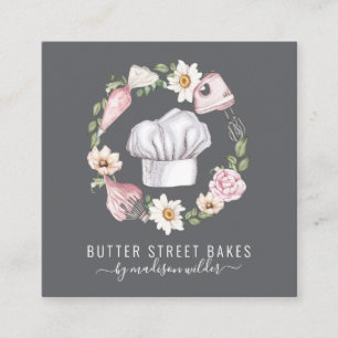 Cartão De Visita Quadrado Confeiteiro Chef de Pastelaria Aquarela Utensílios