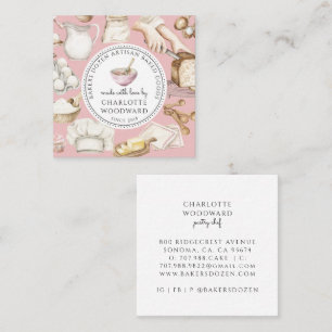 Cartão De Visita Quadrado Confeiteiro Padaria Chef Aquarela Rosa