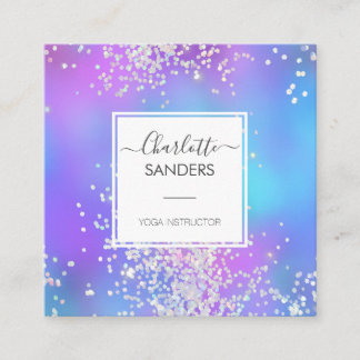 Cartão De Visita Quadrado Confete holográfico de luz prateada