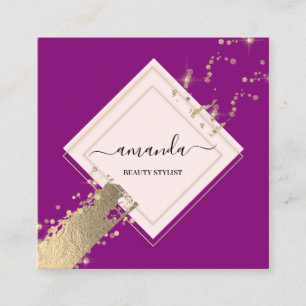 Cartão De Visita Quadrado Confetti cor-de-rosa com quadro de Rosa profission