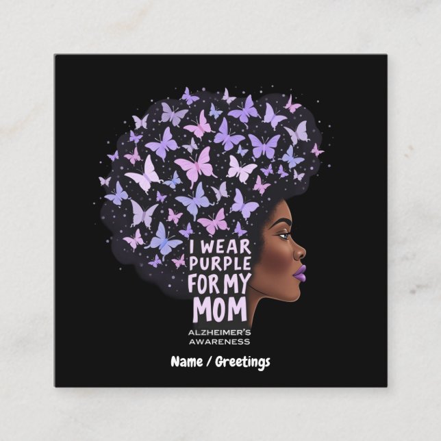 Cartão De Visita Quadrado Consciência do mal de Alzheimer - Eu Visto roxo pa (Frente)