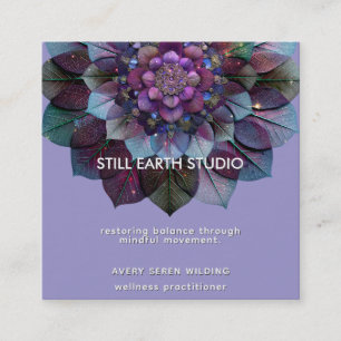 Cartão De Visita Quadrado Conselho de Folhas   Design Mandala P&B