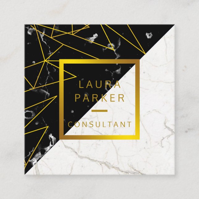 Cartão De Visita Quadrado Construção Dourada Faux de mácula Negra (Frente)