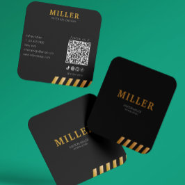 Cartão De Visita Quadrado Construtor de construção Código Qr Preto e Metálic