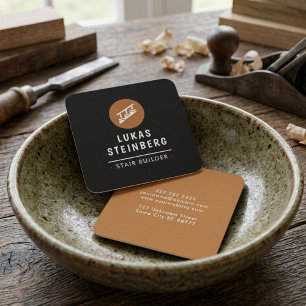 Cartão De Visita Quadrado Construtor de Escadas de Luxo Preto e Cobre