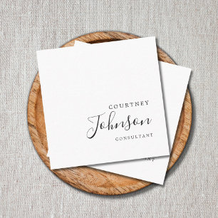 Cartão De Visita Quadrado Consultante branco preto elegante simples