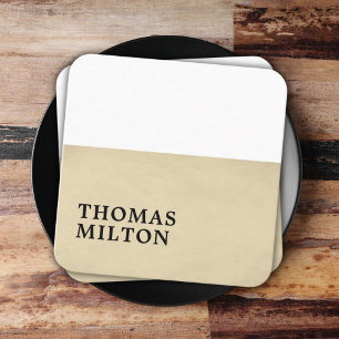 Cartão De Visita Quadrado Consultor branco Beige de textura elegante simples