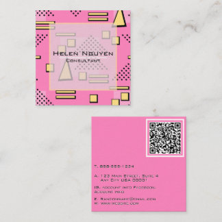 Cartão De Visita Quadrado Consultor de Código QR Retro Pink Memphis anos 80
