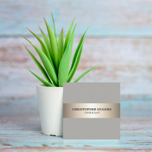 Cartão De Visita Quadrado Consultor de Stripe de Cobre Faux de Cinzas Elegan