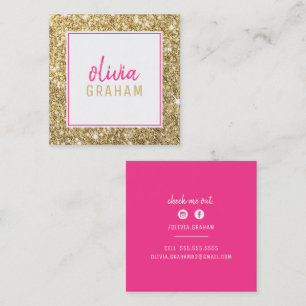 Cartão De Visita Quadrado CONTATO PESSOAL dourada cor-de-rosa-borda