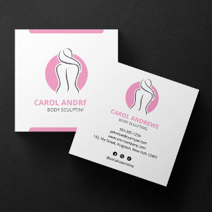 Cartão De Visita Quadrado Contorno de Escultura Corporal Rosa Minimalista Sa