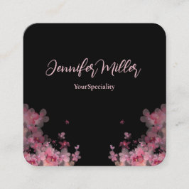 Cartão De Visita Quadrado Cor d'água elegante preto floral