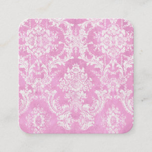 Cartão De Visita Quadrado Cor damasco de 5 linhas de contato da Vintage rosa