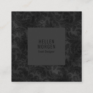 Cartão De Visita Quadrado Cor damasco Floral Monocromática de Luxo