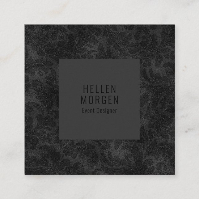 Cartão De Visita Quadrado Cor damasco Floral Monocromática de Luxo (Frente)