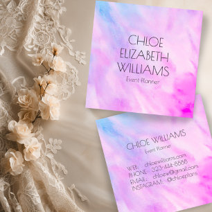 Cartão De Visita Quadrado Cor de água Abstrato de pintura roxa azul macia