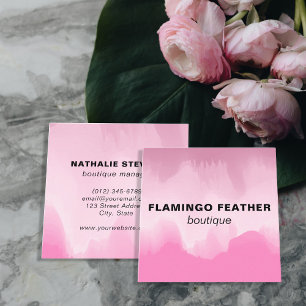 Cartão De Visita Quadrado Cor de Água Artística Moderna Rosa Flamingo Bout