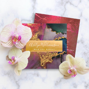 Cartão De Visita Quadrado Cor-de-água do mármore moderno - cor-de-rosa-púrpu