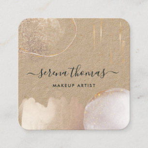 Cartão De Visita Quadrado Cor-de-água Dourada com Blush de Assinatura Abstra
