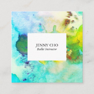 Cartão De Visita Quadrado Cor-de-água - pintura texturizada azul