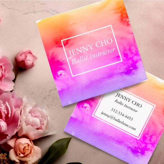 Cartão De Visita Quadrado Cor de água - Tinta - Laranja - Tons e Placas (Criador carregado)