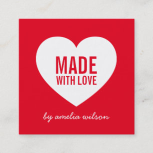 Cartão De Visita Quadrado Cor de fundo editável moderna feita com amor