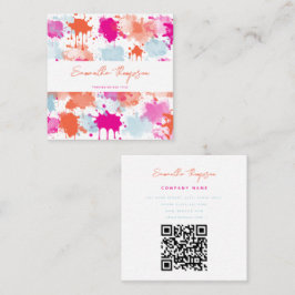 Cartão De Visita Quadrado Cor-de-rosa-laranja Abstrato moderno QR