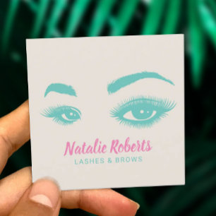 Cartão De Visita Quadrado Cor Personalizada do Salão de Bela Lashes e Brows