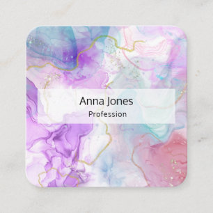 Cartão De Visita Quadrado Cor Puro, Verde, Cor Rosa Flutuante Elegante