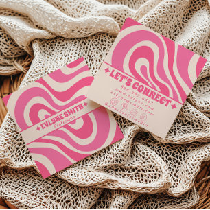 Cartão De Visita Quadrado Cor Rosa Retro Colorido Suave Boho Groovy Feminino
