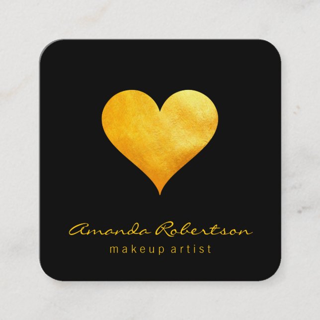 Cartão De Visita Quadrado Coração Dourado Cutesy (Frente)