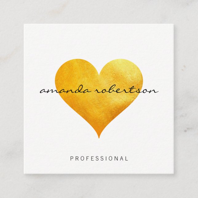 Cartão De Visita Quadrado Coração Dourado Cutesy (Frente)